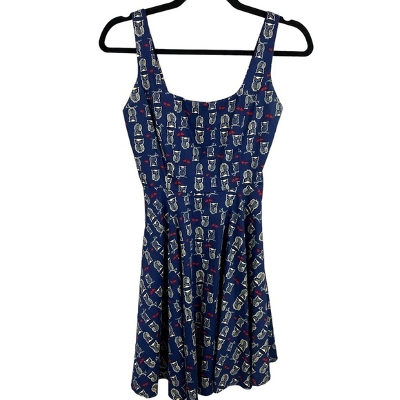 Parcel Navy Blue Owls Red Heart Print Sleeveless Dress Small - Picture 1 of 9